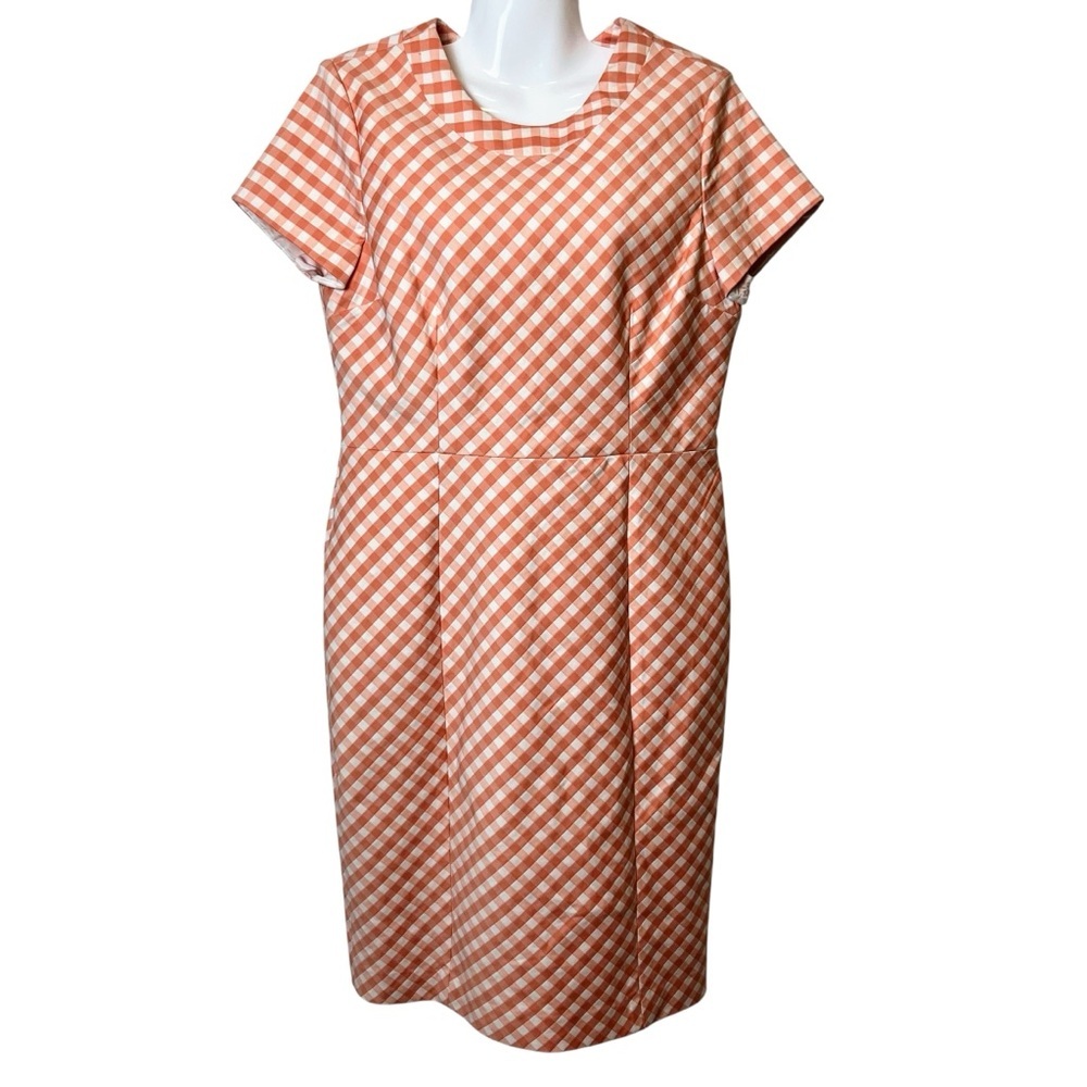 Brooks Brothers Gingham Sheath Dress 10 Peach Pink Cotton Blend Work Brunch